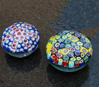 Yao Yuan Handcrafted Glass Paperweight - Beautiful Flower Figurine, Unique Desk Accessory for Home or Office (Yellow millefiori, 4 in)