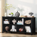Joaxswe 8 Cube Book Shelf, Farmhouse Wood Long Storage Organizer Bookcase, 62" Horizontal Black Console Closet Bookshelf, Hallway TV Stand for Entryway, Display Cabinet Book Case for Living Room