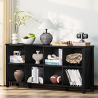 Joaxswe 8 Cube Book Shelf, Farmhouse Wood Long Storage Organizer Bookcase, 62" Horizontal Black Console Closet Bookshelf, Hallway TV Stand for Entryway, Display Cabinet Book Case for Living Room
