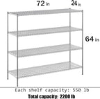 Regal Altair 24" Deep x 72" Wide x 64" Height Wire Shelving Kit | 4-Tier | NSF Commercial Storage Rack Unit