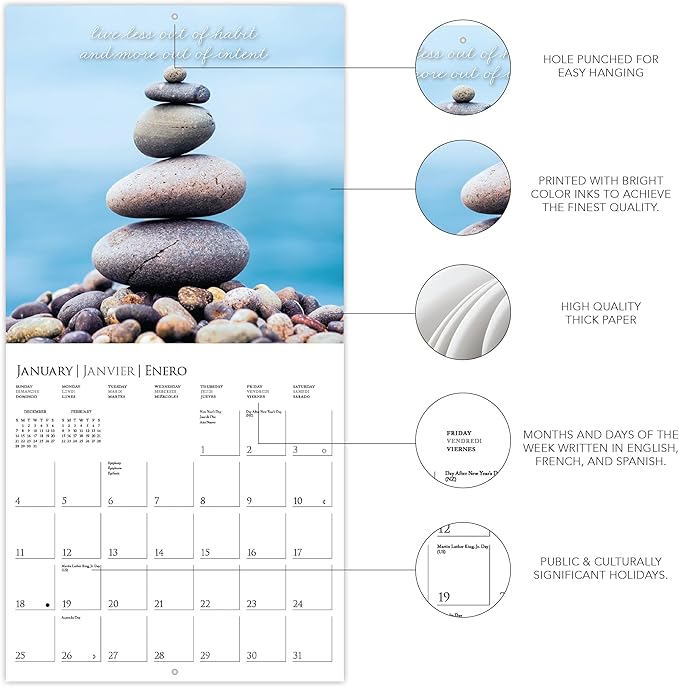 Graphique 2026 Serenity Mini Wall Calendar | 7” x 7” | Thick Paper | Home & Office Organizer | Large Monthly Grid | 3 Languages & Marked Holidays | 4 Month Preview Page for 2027