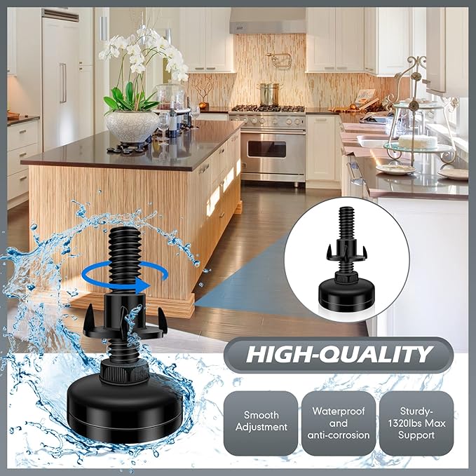 5 Set Adjustable Furniture Leveling Feet, Adjustable Leg Levelers for Cabinets Sofa Tables Chairs Raiser, Heavy Duty Height Adjuster Furniture Levelers Foot with T- Nut Kit 3/8”-16 Thread, Black