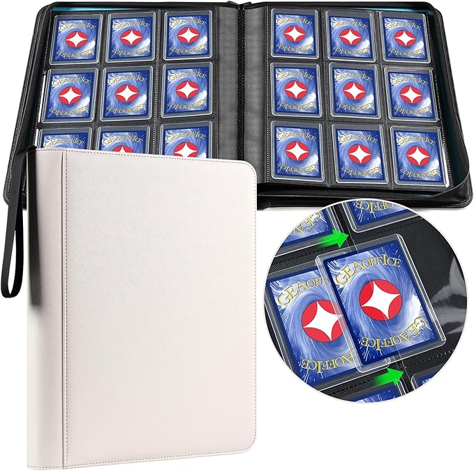 GEAoffice Archival Safe Top Loader Binder Holds 324 Cards, 9 Pocket Trading Card Binder for Toploader 3"×4" Rigid, Premium Card Collection Album Folder Holder for MTG, TCG, Sports Cards, White