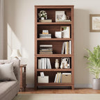 IDEALHOUSE 71" Farmhouse Bookshelf w/Adjustable Shelves & 31.5 in Whidth, 5 Tier Tall Bookcase with Wood Legs, Rustic Wooedn Book Shelf for Living Room Office (Brown, 71.3" H x 15.7" W x 11.8" D)