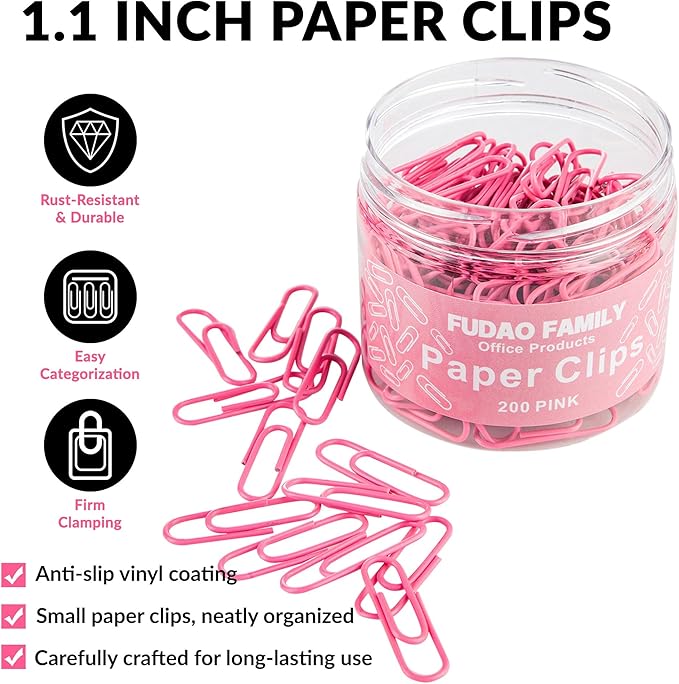 Small Paper Clips, 1.1 Inch Paper Clip, 200 pcs Paperclips (Small, Pink)