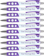 Personalized Ballpoint Pens With Custom Logo/ Text-350 Pack Bulk-for Businesses, Parties, & Events, Custom Printed, White Barrel with Matching Colored Clip and Grip, Click Pens, Black Ink, Purple
