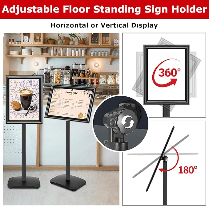 VAIIGO 3 Pack Heavy Duty Sign Holder Stand 11x17 Inch - Pedestal Floor Standing Sign Holder with Weighted Base - Vertical & Horizontal Poster/Menu Display Stands for Indoor/Outdoor Advertising, Black