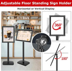 VAIIGO 3 Pack Heavy Duty Sign Holder Stand 11x17 Inch - Pedestal Floor Standing Sign Holder with Weighted Base - Vertical & Horizontal Poster/Menu Display Stands for Indoor/Outdoor Advertising, Black