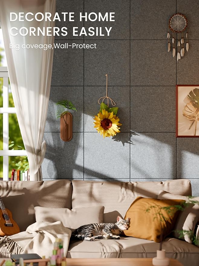 Bumusty Large Cork Board 47"x35" Alternative - 12 Pack Felt Wall Tiles with 70 Safe Removable Adhesive Tabs, 30 Pushpins, Cork Boards for Walls Pin Board Tack Board Cork Board (Silver Mink)