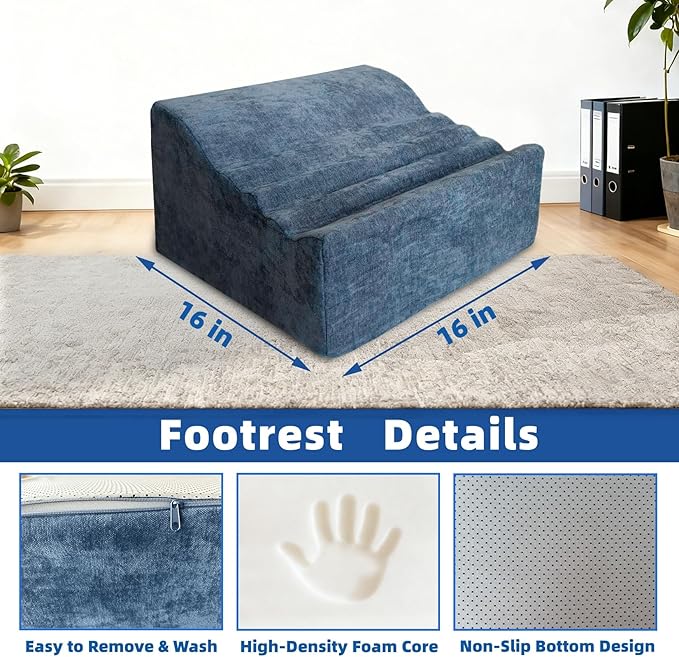 XYRONICA Under Desk Footrest, Multi-Functional Footrest with Portable Handle & Removable Washable Cover - Ergonomic Foot Stool Elevating and Supporting Feet and Legs for Chair and Sofa (Blue)