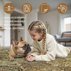 GENIMO 3x5 Area Rugs for Living Room, Machine Washable Non Slip Vintage Rugs, Low Pile Lightweight Chenille Print Rug for Bedroom, Dining Room, Home Office, Bronze Olive