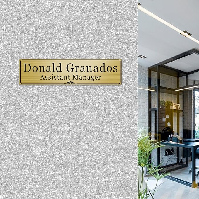 Custom Elegant Office Engraved Name Plate for Doors or Wall Sign, Personalized Office Door Name Plates with Adhesive, Laser Engraving, 10 Colors Available (Size 2.5"H x 10"L)