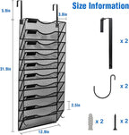BOHDK Wall File Organizer, 10 Tire Hanging File Folder Mail Organizer, Vertical Mesh Metal Door/Wall Mount Hanging File Holder, Paper Document Magazine Rack with Hooks for Home Office Black