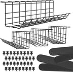 Under Desk Cable Tray, Cord Organizer for Wire, Cord Management, Under Desk, Wire Holders - Black Tray - Set of 4X 17