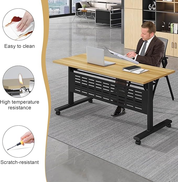 JEHUJD Conference Table,55.1''Folding Conference Room Table for 4-12 People,Mobile Flip Top MeetingTraining Table with Different Coulor and Styles for Offices, Classrooms,Meeting Room (4, 61''E)
