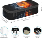 Kids Pencil Pouch for Boys, Football Pencil Case with Fire Water Pattern Print, Big Capacity Black Pencil Box Stationery Bag with Zipper Portable Travel Storage Box Desk Pen Bag for Teens Adults