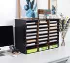 TQVAI Wood Literature Organizer, 27 Slots Hold 13500 Sheets A4 Papers, Wooden Desk File Paper Storage Organizer with Adjustable Shelves, Mailbox Cubbies for Office Home Classroom, Black/Archaize
