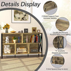 Horizontal Bookshelf,Industrial Modern 5 Cube Low Wide Cubby Bookcase,Long Wood and Metal Storage Organizer Open Shelf, Short Book Shelf Bedroom Storage for Home Office Living Room(Rustic Oak,5 Cube)