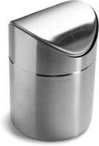 Estilo Mini Countertop Trash Can | Brushed Stainless Steel, Swing Top Lid Trash Bin, Silver 1.5 L / 0.40 Gallon | Kitchen Countertop, Bedroom, Bathroom, Home Office, Desktop, Table Top Trash Can