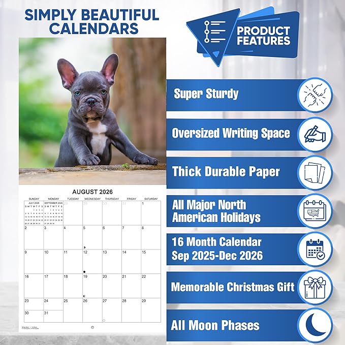 2026 Puppies Monthly Wall Calendar | Cute Dogs Calendar September 2025 - December 2026
