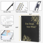 SUNEE End of Life Planner - I‘m Dead Now What Planner, Large Print Spiral-Bound Estate Organizer with Tabs for Seniors & Family. Covers Final Wishes, Passwords & Funeral Planning.A5 (6.4”x8.5“),Black