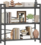 Book Shelf, 3 Tier Bookshelf 31.49" Width, Book Shelf Storage and Organization, Wooden and Metal Industrial Bookcase, Large Book Shelves for Home Living Room Bedroom Office Storage(Grey)