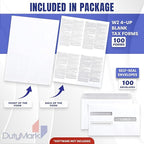 100 W2 Forms 2025 with Envelopes, Blank W2 4 UP Tax Forms, Compatible with QuickBooks, Sage and other programs, Ideal for E-Filing, Laser or Inkjet Printers, 100 Sheets and 100 Self Seal Envelopes