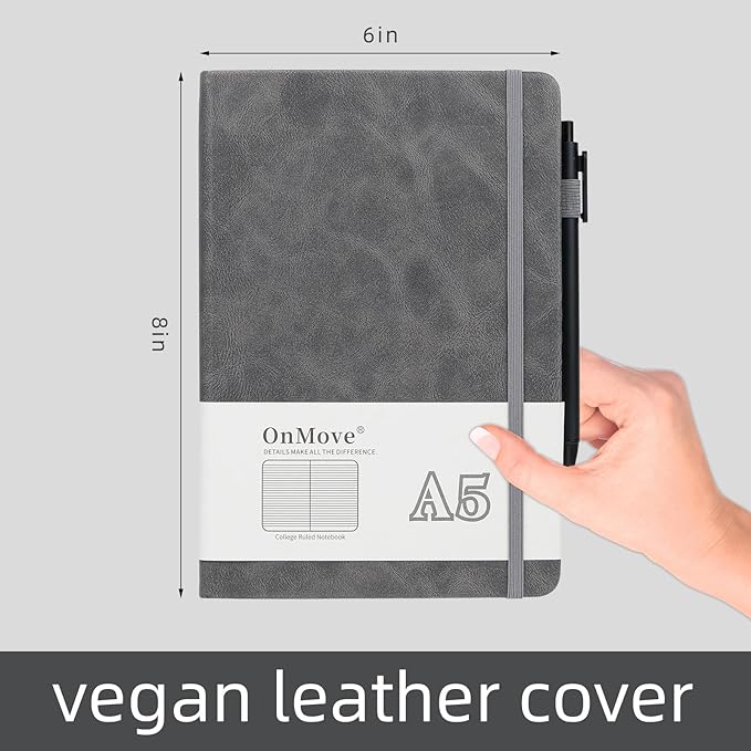 OnMove Notebooks Journal for Women Men 12 Pack Bulk Leather Hardcover with Pen Holder A5 160 Pages 100 GSM Thick Paper for Work School Lined Gray