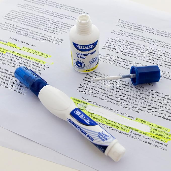 BAZIC Metal Tip Correction Pen & Correction Fluid (2/Pack) (Case of 144)