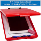 Think2Master [3 Pack] Red Plastic Storage Clipboard. | 25% Heavier & Sturdier| Heavy Duty and Won’t Flex Like Other Brands (Compare The Weight). Storage Compartment Holds 150 Letter Sized Paper.