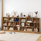 Tangkula 10-Cube Bookshelf, 55”L Floor Bookcase with 2 Anti-Tipping Kits, Freestanding Storage Organizer, 4-Tier Display Shelf for Home, Office & Dorms, Natural/White (Natural, 10-Cube-Large)