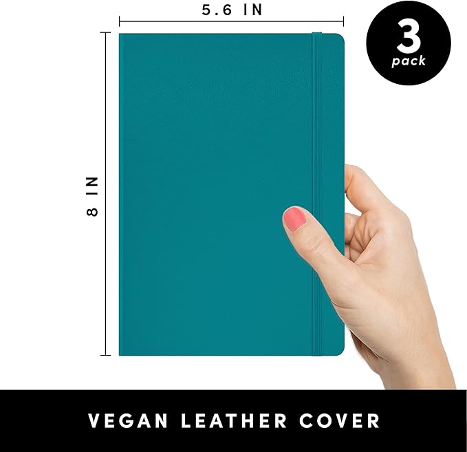 PAPERAGE Lined Journal Notebook, 3 Pack, (Yellow, Blush, Turquoise), 160 Pages, Medium 5.6 in x 8 in - 100 GSM Thick Paper – Hardcover Journaling Notebook for Work, School & Note Taking