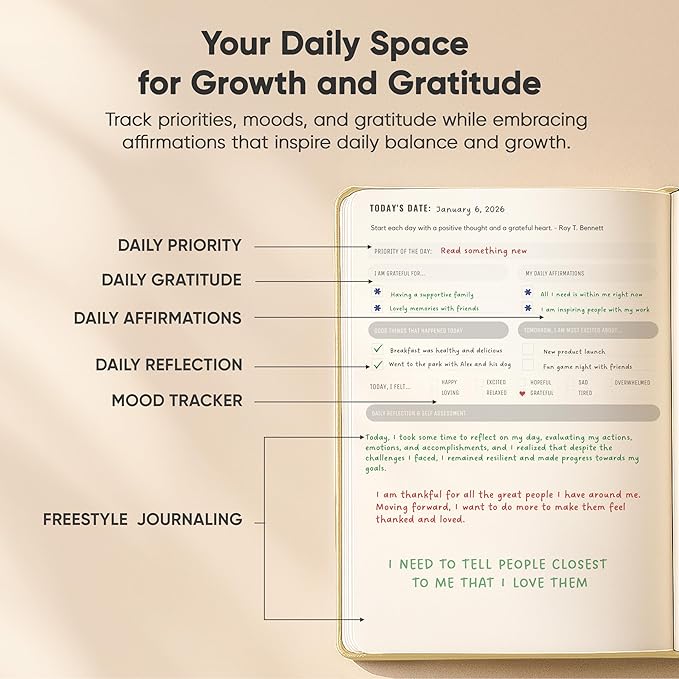 Best Daily Journal for Men & Women - Gratitude, Manifestation & Guided Journal with Prompts for Personal Growth (A5, Cream) - PRODUCTIVITY STORE