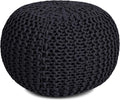 BIRDROCK HOME Round Pouf Ottoman | Cotton Braided Foot Stool with Bean Bag Filling | Boho Foot Rest for Living Room & Bedroom | Compact & Comfortable Seating, Lightweight & Soft | Charcoal