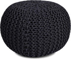 BIRDROCK HOME Round Pouf Ottoman | Cotton Braided Foot Stool with Bean Bag Filling | Boho Foot Rest for Living Room & Bedroom | Compact & Comfortable Seating, Lightweight & Soft | Charcoal