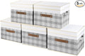 TYEERS Collapsible Storage Bins with Lids, Patchwork Design, Washable, Fabric Storage Boxes, 14.9x9.8x9.8 inches, 5 Pack, Gray