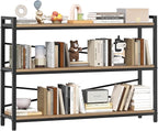 3 Tier Bookcase 47.24" Width, Long Industrial Book Shelf, Vintage Wooden Large Book Shelf for Home Living Room Bedroom Office Storage(Light Coffee)