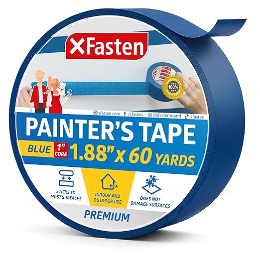 XFasten Blue Painters Tape 1.88 Inch x 60-Yards 1" Core, Wall Safe Masking Tape, Blue Paint Tape for Walls Painters Masking Tape Best Painting Supplies