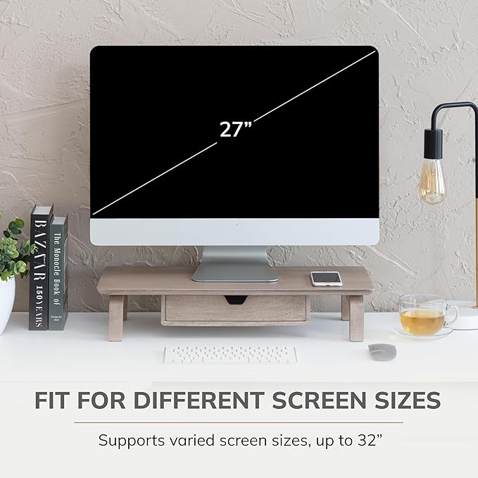Anji Mountain Monitor Stand - Desktop Organizer & Laptop Riser, Ergonomic Monitor Riser, Space-Saving Monitor Stand for Desk, Durable Construction, Easy Assembly, Ideal for Home & Office,Biscotti