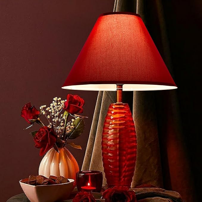 GO&SO 2Pcs Large Lamp Shades Burgundy Fabric Lampshade, 6.5" Top x 16.3" Bottom x 10.5" Height, Handcrafted Replacement Lamp Shade for Table,Floor Lamps,Spider Empire Lamp Cover, Assembly Required