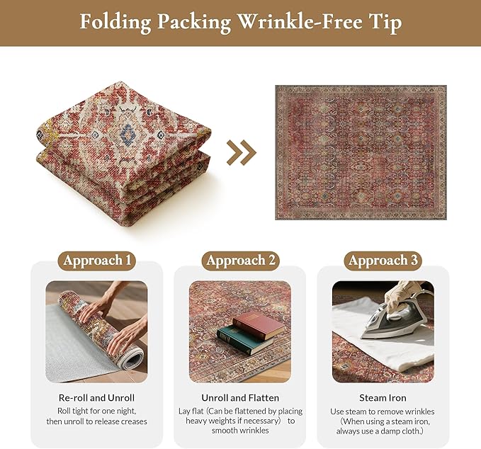 GENIMO 2x10 Runner Rugs for Hallway, Machine Washable Non Slip Vintage Rugs, Low Pile Lightweight Soft Print Rug for enrtyway, Corridor, Home Office, Kitchen, Mocha Brick
