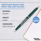DISCOUNT PROMOS Custom Langham Ballpoint Pens Set of 100, Personalized Bulk Pack - Black Ink, Great for Office, School, Business, Tradeshows - Hunter Green