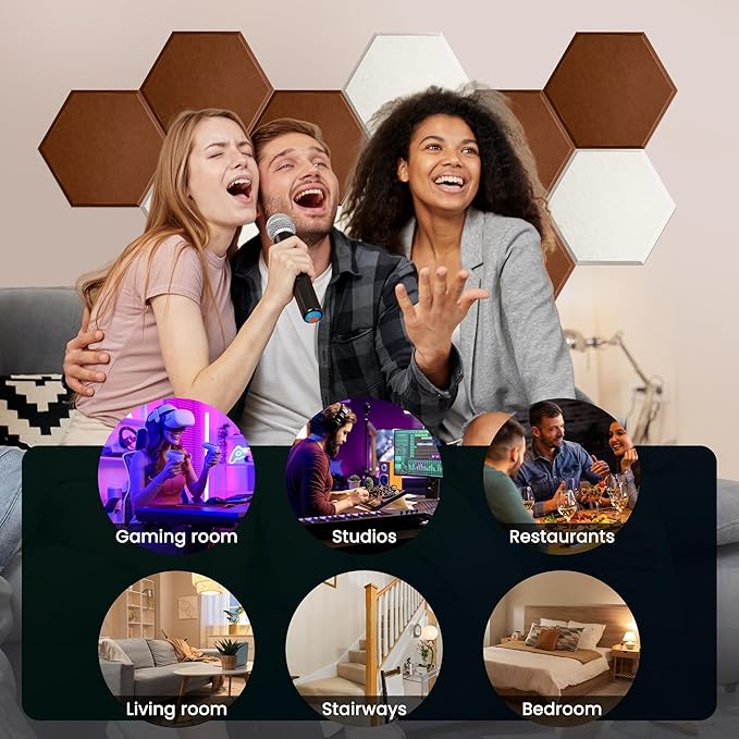 Acoustic Panels 12 Pack Soundproof Wall Panels, 14" X 12" X 0.4" Sound Proof Panles, High-Density Wall Decoration Sound Absorbing Panel, Hexagon Wall Panel for Home Office with Self-Adhesive-Coffee