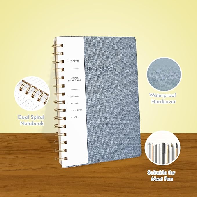 Spiral Notebook-5.75" x 8.125" College Ruled Journal with Inner Pockets and 160 Pages,PU Leather Cover Business Journal, Twin-Wire Binding Notebook Perfect for Office & Home School Supplies 3 pack Reefblue