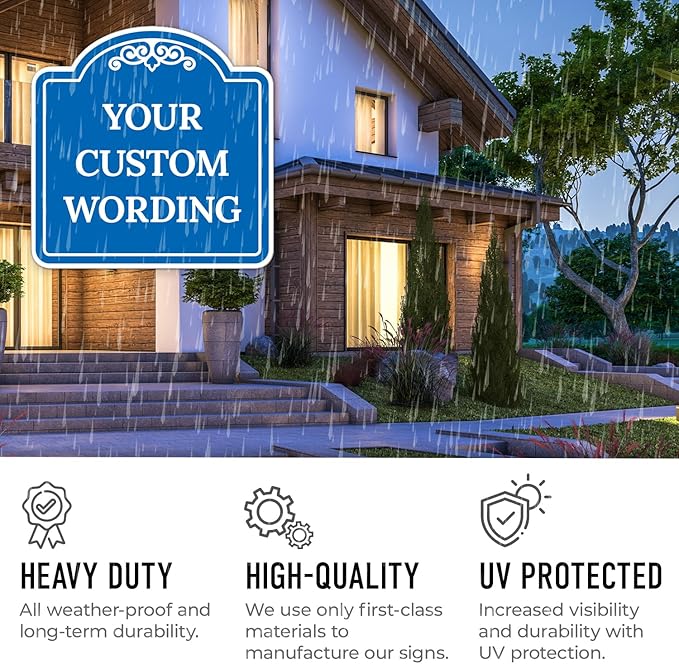 Custom Decorative Sign, Personalized Metal Sign for Business, Driveway, Home, Airbnb, Office Door Plaque, Blue Background, 12x12 Inches, ACM, Fade Resistant, Made in USA