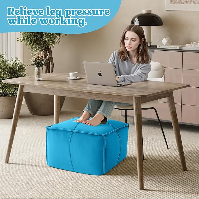 MeMoreCool Stuffed Round Pouf Ottoman Foot Rest, Floor Pouf Foot Stool with Soft Foam Chunk Filling, Small Round Ottoman Footstool Circle Footrest for Living Room