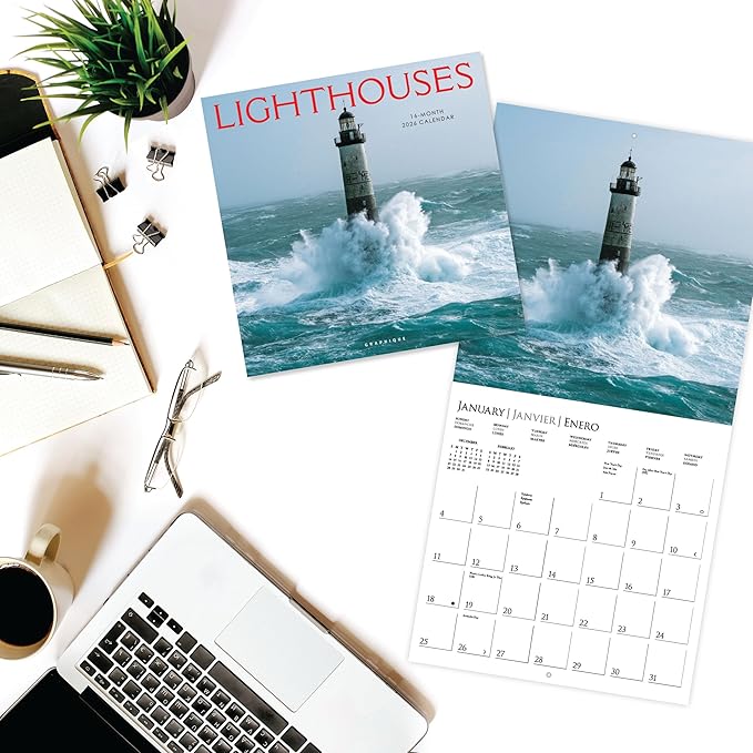 Graphique 2026 Lighthouses Wall Calendar | 12” x 12” | Thick Paper | Home & Office Organizer | Large Monthly Grid | 3 Languages & Marked Holidays | 4 Month Preview Page for 2027