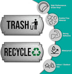 Recycle and Trash Stickers for Trash Cans - Stainless Steel Style Vinyl Recycling Bin Labels - 2 Pack - 6.5" by 3" Decals Logo - Waste Signs for Home Kitchen or Office Bins Indoor/Outdoor Use
