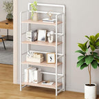 THKKY No Assembly Folding Bookshelf, 4 Tiers Collapsible Book Shelf for Home Office, Vintage Wood Foldable Bookcase Storage Organizer for Living Room Bedroom (Beige)