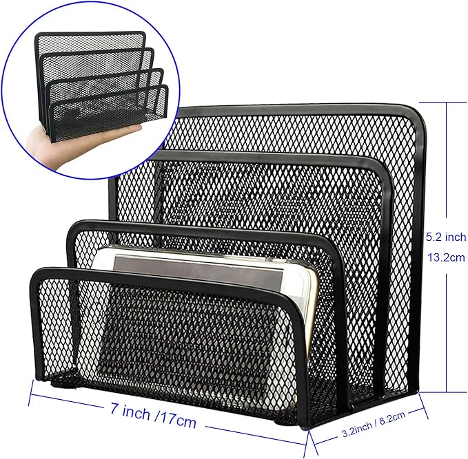 Anumit Desk Mail Organizer, File Holder Letter Sorter with 3 Vertical Upright Metal Mesh Compartments Document, Filing, Folders, Mail, Paper Organizer for Home or Office Desktop (1PCS)